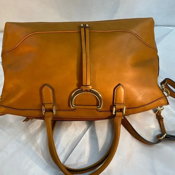 London Fog Purse Satchel Cognac Faux Leather - Picture 2 of 6